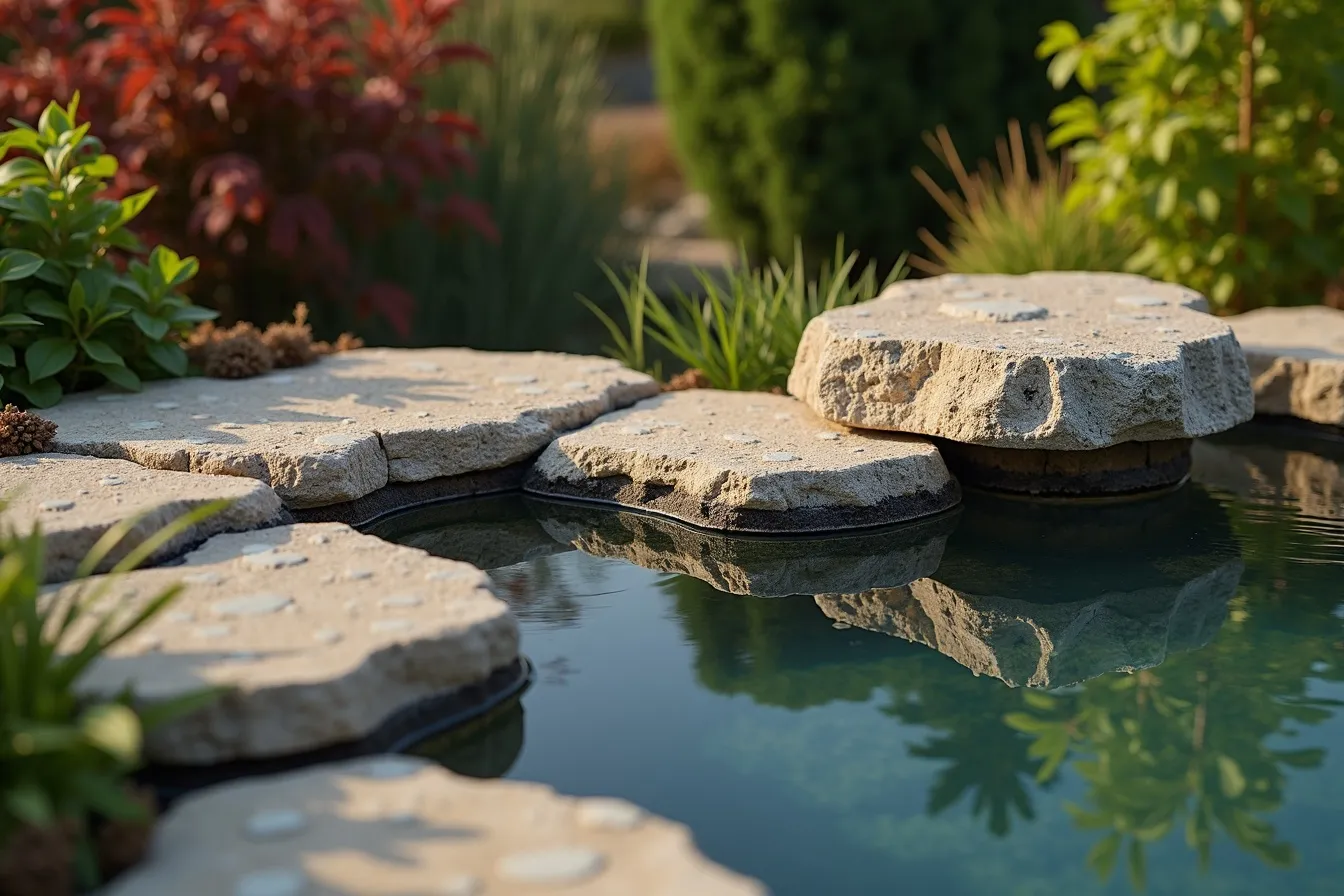 Precision craftsmanship detail on a luxury koi pond under construction