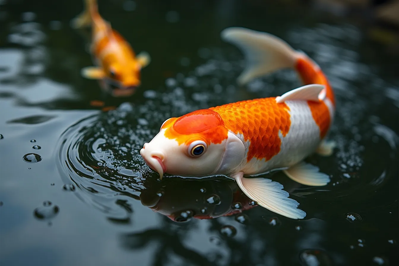 A close-up of a precision brushed stainless-steel protective mesh over a koi pond